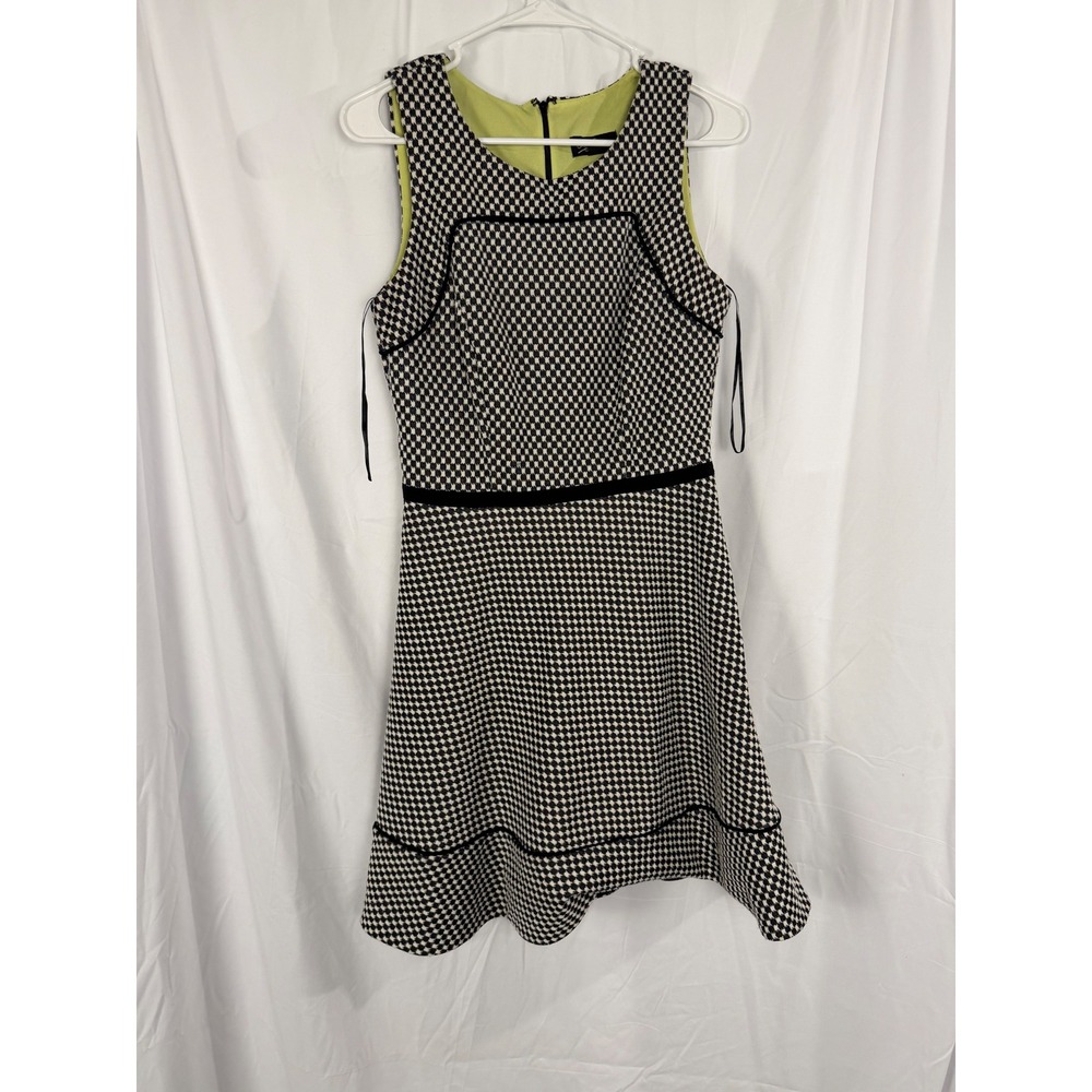Oleg Cassini Womens Black White Checkered Sleeveless Fit Flare Dress Size 4